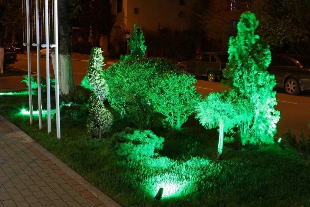 Подсвеченная клумба в ландшафтеИстры МО